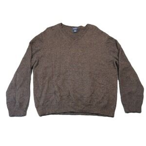 Club Room Lambs Wool Sweater Mens‎ XL Brown V-Neck Marled Old Money Winter Cabin